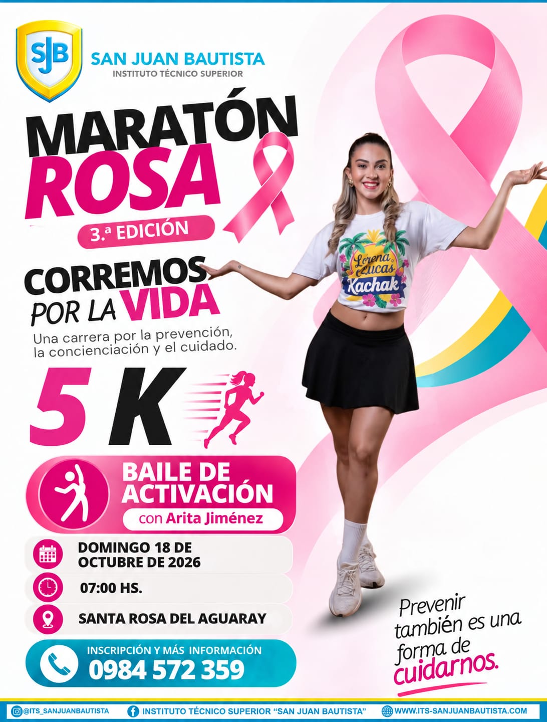 Flyer de Maratón Rosa, tercera edición: 18 de octubre de 2026 a las 07:00, Santa Rosa del Aguaray.